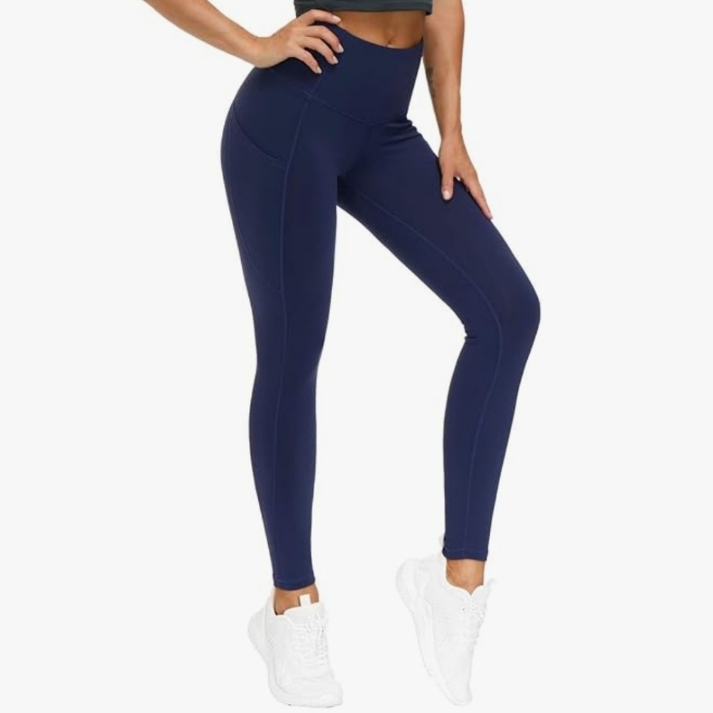 THE GYM PEOPLE Thick Navy High Waisted Yoga Pants with Pockets And Tummy Control
